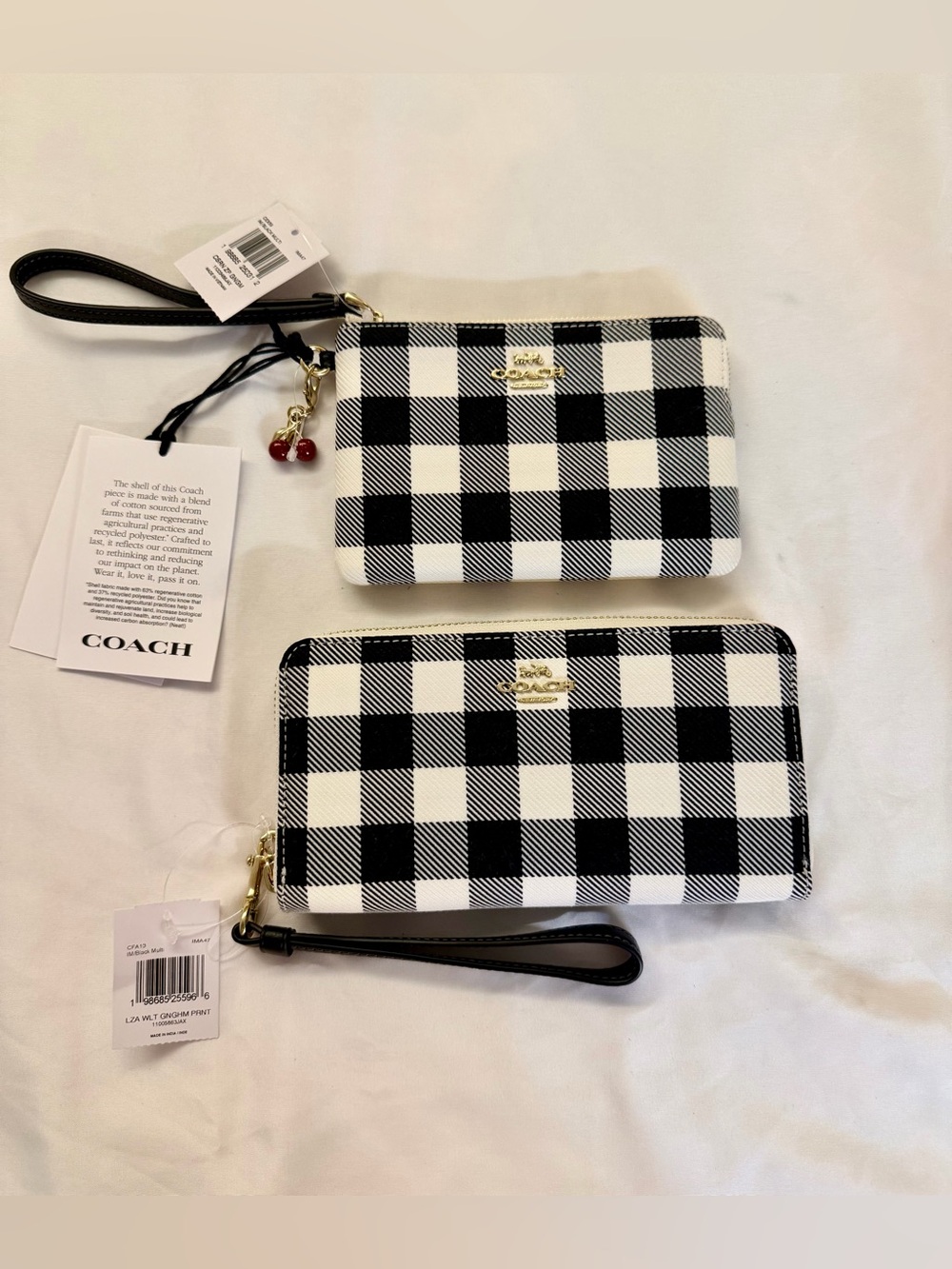 Coach Black & White Gingham Wristlet and Zip Wallet Set